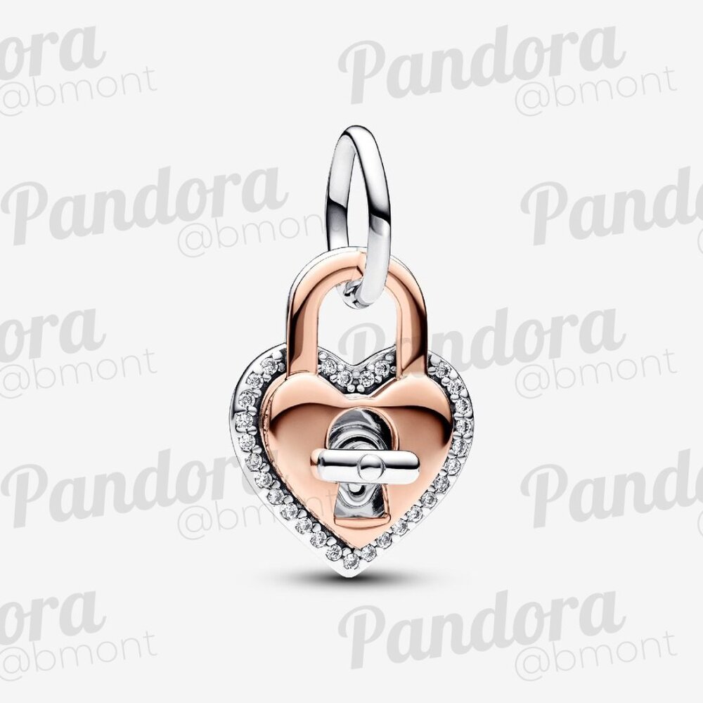 Pandora Two-tone Twistable Heart Padlock Double Dangle Charm